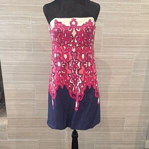Lilly Pulitzer Pink and Navy Strapless Dress
